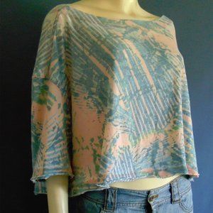 Free People We the Free Teal Pink Samon Cropped Oversized Tee Sm